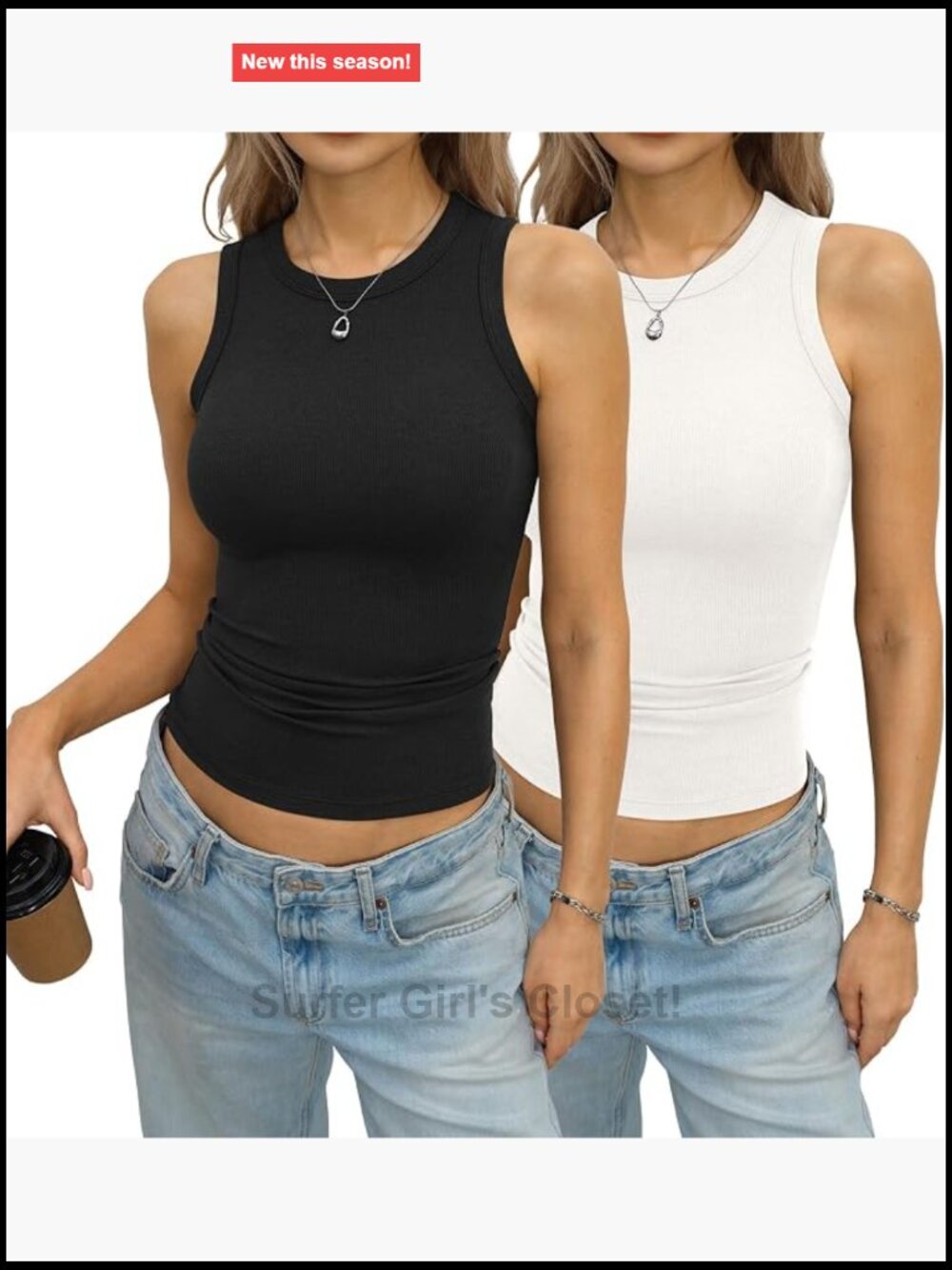 Women's Ribbed Cotton Tank Top 2 Pack High Neck Sleeveless Y2K Basic